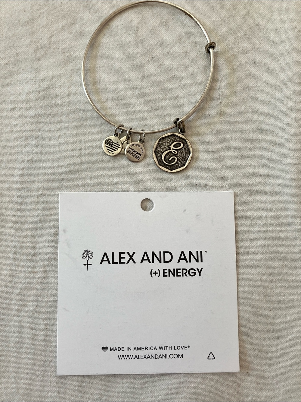 Alex and Ani Silver-Tone Initial E Charm Expandable Bangle
